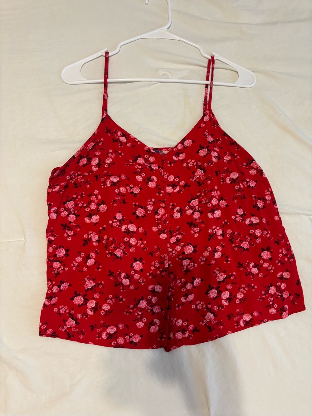 Red Floral V-Neck Spaghetti Strap Flowy Tank Top